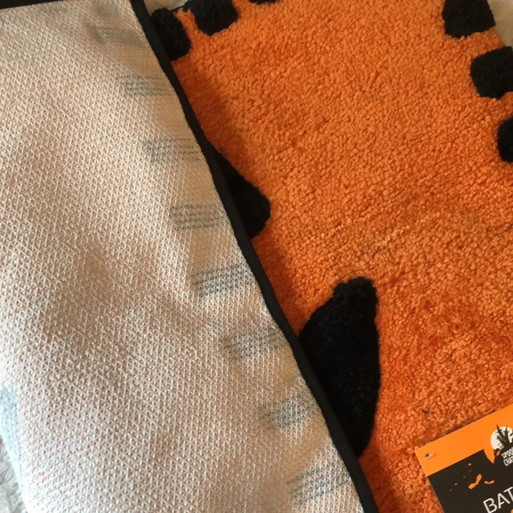 Halloween Pumpkin Orange and Black Bath Rug
